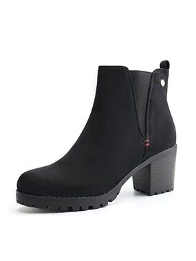 Womens Synthetic Suede Chelsea Boots with Block Heel Slip On Ankle Booties